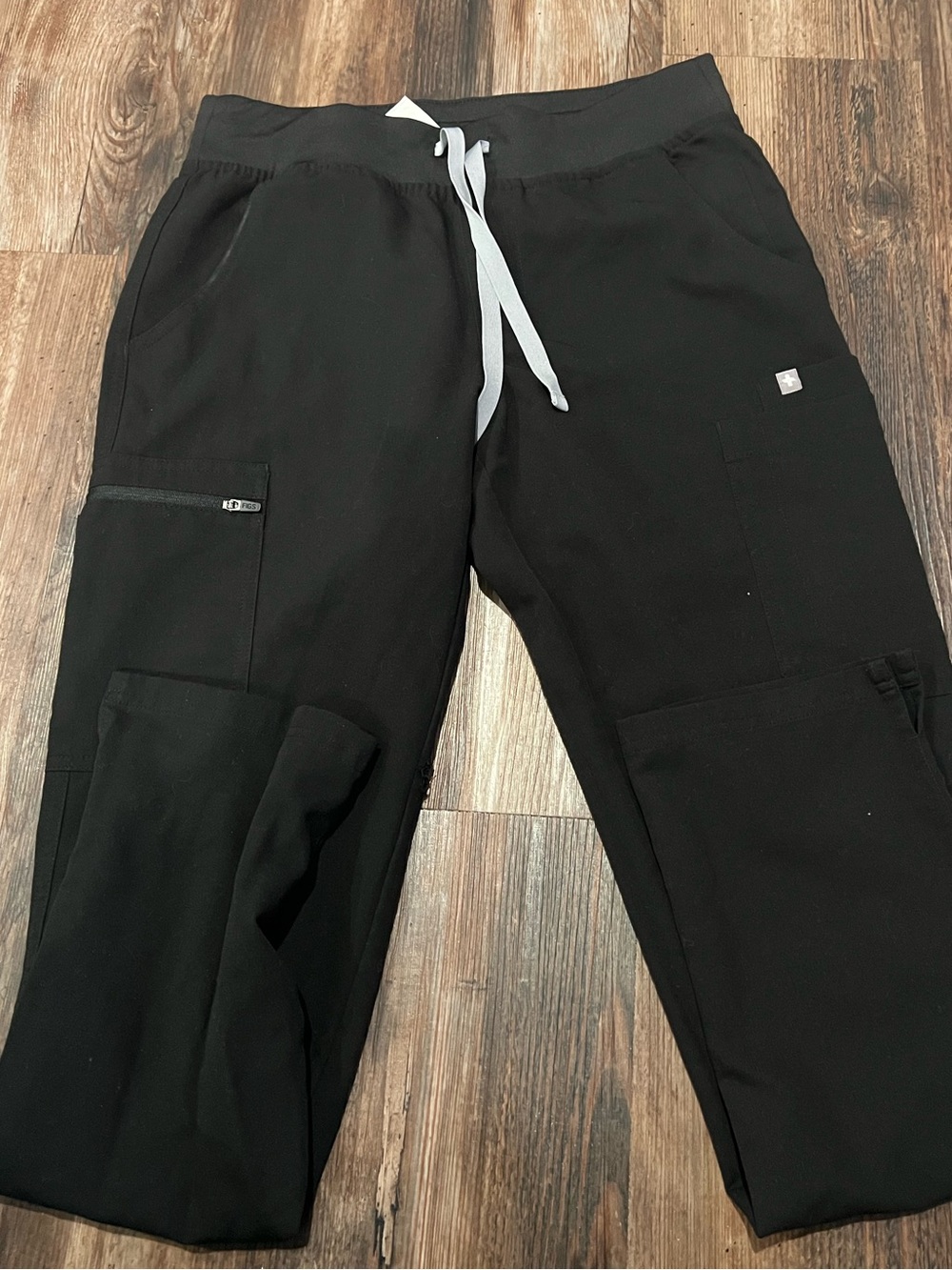 Figs Black Women's Yola Scrub Pants with Light Gray Drawstring